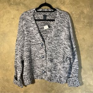 Paraphrase Marled Knit Oversized Slouchy Snap Front Cardigan